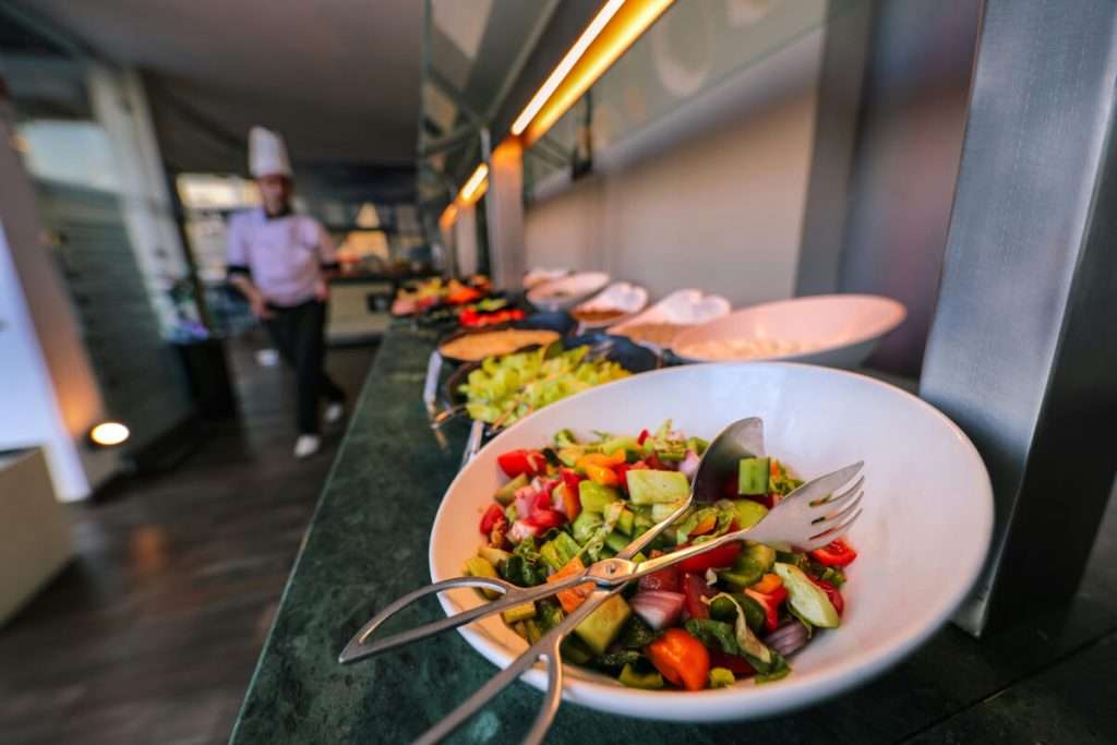 Angled shot of fine dining dishes