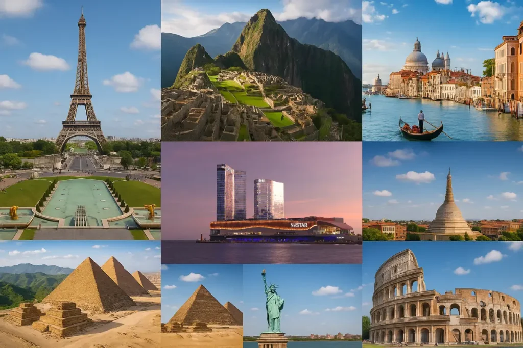 Collage of various tourist destinations around the world