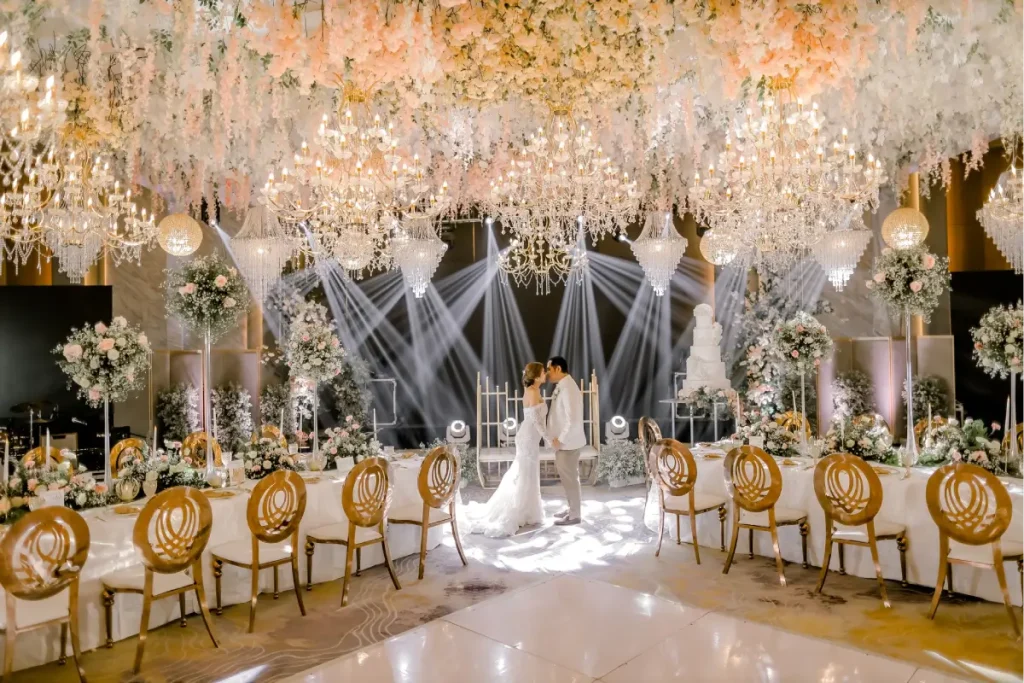 Couple getting wedding in a hotel venue