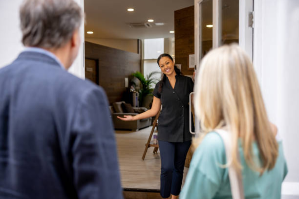 Luxury spa facility with the staff welcoming the customer