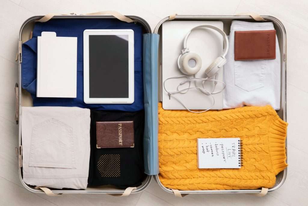 Top shot of an organized travel suitcase