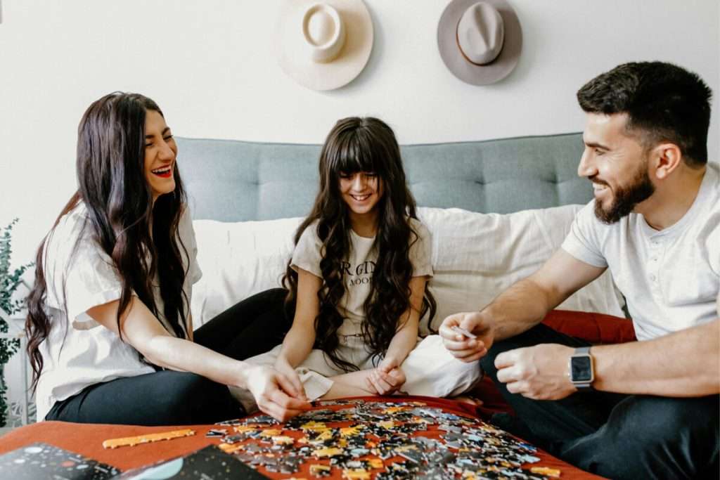 Family members playing parlor games